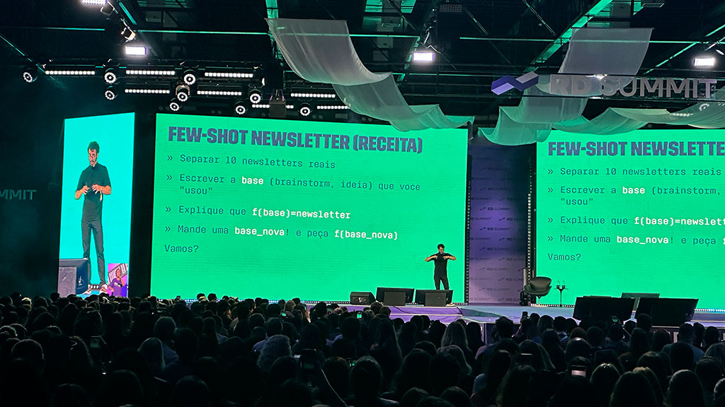 Apresentação sobre newsletters no RD Summit 2024, com orientações sobre personalização de conteúdo