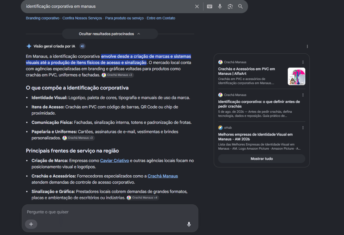 Aparição da Alfa Art nas respostas de IA